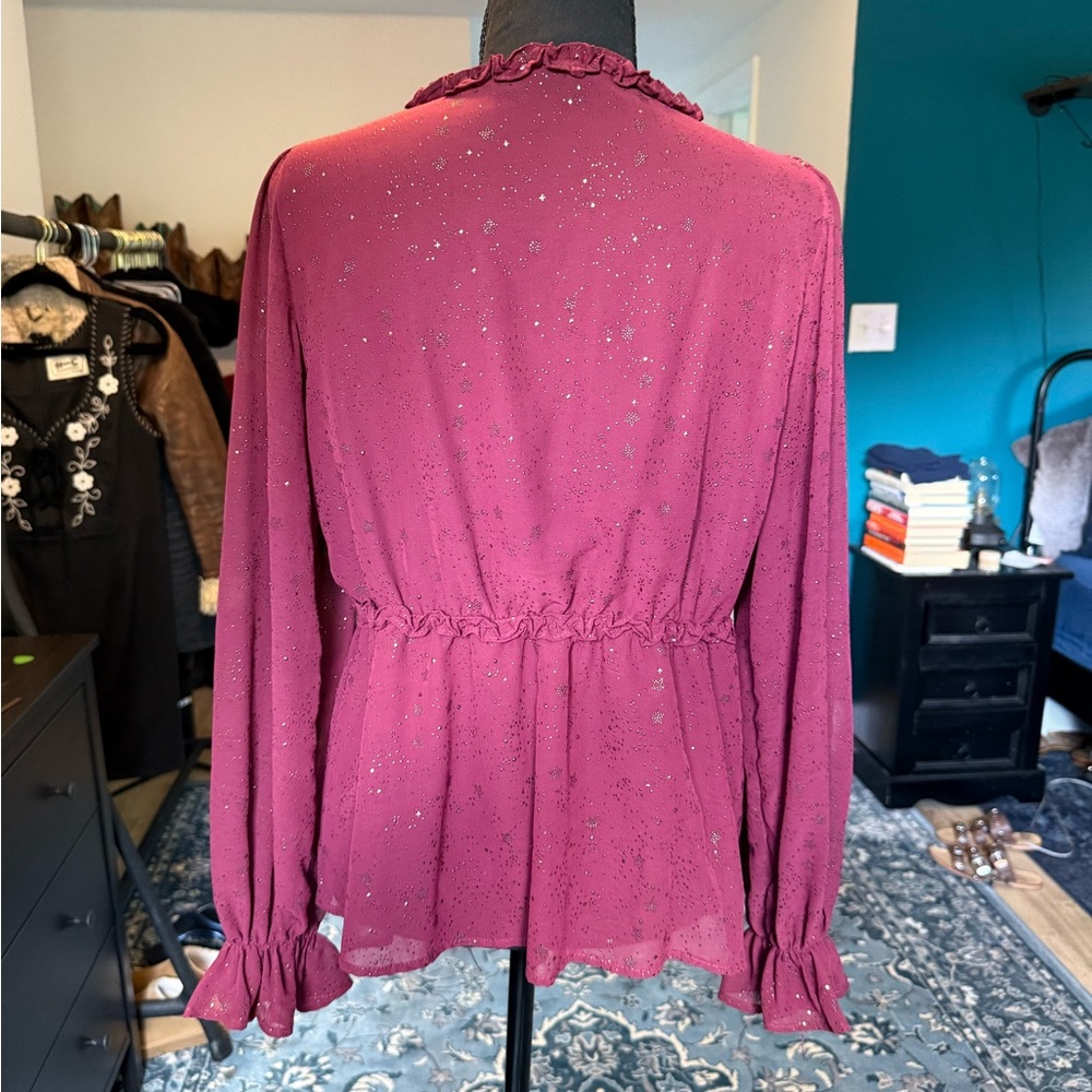 Blu Pepper Pink Ruffle Blouse L - Picture 3 of 4